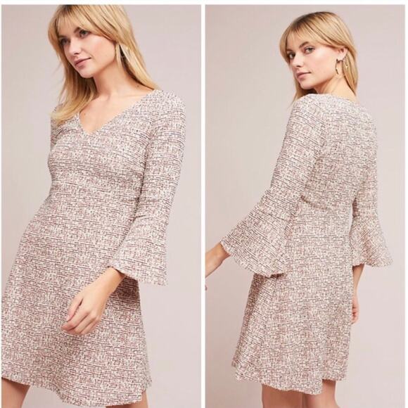 Anthropologie Maeve Tweed Susie Swing Dress Bell Sleeve Black Red White XS - Picture 1 of 11